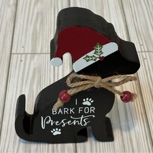 I Bark For Presents Wood Shelf Sitter Tier Tray Decor